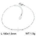 Pulsera de acero inoxidable plateado con cruz y cuentas blancas de 180 mm de longitud total - Blanco Plateado