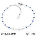 Silver stainless steel chain bracelet with blue beads and small cross charm - Silver Dark Blue