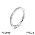 Sleek 2mm silver-tone stainless steel ring featuring a row of sparkling inset diamonds - US 6 / 2mm Width / Silver
