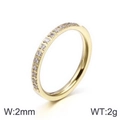 Golden 2mm minimalist stainless steel band ring with micro-pave cubic zirconia stones - US 6 / 2mm Width / Gold