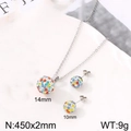 Set di gioielli in acciaio al titanio con perle di zircone bianco e collana 450mm - Set Colorato Argento (KS24007-Z)