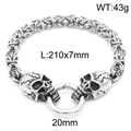 Silver skull steel bracelet with braided chain 210x7mm and ring closure at 43g - Skull Head (KB164523-Z)