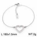 Silver stainless steel heart bracelet with micro-pave white zircon crystals for women - Silver