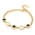 Pulsera de cadena dorada con números romanos y dijes blancos y negros en acero inoxidable - Estilo Clásico de Números Romanos en Mosaico Blanco y Negro (KB169297-MW)