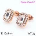 Rose gold plated rectangular zircon stud earrings with pavé halo setting 10x8mm - Square Rose Gold (KE109053-KFC)