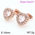 Rose gold heart stud earrings featuring clear cubic zirconia in a 10mm size - Heart Rose Gold (KE109056-KFC)