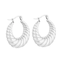 Polished silver stainless steel croissant hoop earrings with classic spiral texture - Hollow Round Striped Earrings - Steel Color