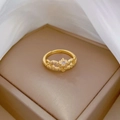 Adjustable golden crown ring with heart element and white zircon on elegant jewelry box - Adjustable Open / Crown Heart Style (G430)