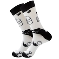 Detail of creative mid-calf socks with vintage suit and pipe patterns on white background - Size 38-45 / Blazer