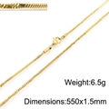 Golden snake bone chain necklace in stainless steel, 550mm long and 1.5mm wide - Gold 550x1.5mm(KN203673-Z)