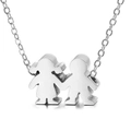 Polished silver stainless steel necklace featuring a boy and girl hand-in-hand pendant - Silver Boy and Girl Holding Hands (KN197044-K)