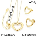 Three-piece gold hollow heart jewelry set featuring necklace and stud earrings - Gold 2-Piece Set (Necklace + Earrings)
