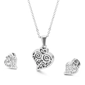 Conjunto de collar y pendientes con colgante de corazón hueco en color plata - Color Acero (KS132876-KFC)