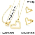 Conjunto de joyas doradas con collar con colgante de corazón calado y pendientes de botón - Conjunto de Collar + Pendientes Dorado (KS138701-KLX)