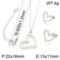 Conjunto de joyas de corazón hueco plateado con collar y pendientes de botón - Juego de Collar + Pendientes Color Acero (KS138699-KLX)