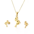 Golden flamingo jewelry set with hollow pendant necklace and stud earrings on white background - Gold (KS132944-K)