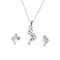 Silver flamingo pendant necklace and matching stud earrings set in polished steel - Silver (KS132943-K)