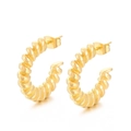 Orecchini a cerchio a C in acciaio al titanio dorato con design a strisce intrecciate - Stile a Spirale (KE109220-MI)