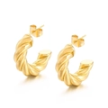 Polished gold twisted rope C-shaped stud earrings made of durable stainless steel - Thick Twisted Rope Style (KE109234-MI) / Gold