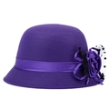 Cappello vintage in lana viola scuro per donna con fiore di rosa e velo a rete nero fine - Taglia unica / Viola