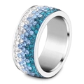 8mm Silber Edelstahlring mit blau-weißem Farbverlauf-Strasssteinbesatz - US 8 / Blau Weiß Verlauf