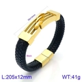 Pulsera de cuero trenzado negro para hombre con cierre magnético de acero dorado - Estilo A (KB134590-KFC) / Dorado
