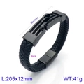 Pulsera trenzada de cuero negro para hombre con cierre magnético de acero negro - Estilo A (KB134591-KFC) / Negro