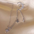 Manguito de oreja plateado de estrella y luna con cadena de borla en pieza única - Pieza Única / Plateado
