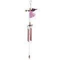 Detail of pink metal angel wind chime with glass painting, bells and five copper tubes - Pink Angel (Wind Chime Tubes)