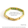Unique gold titanium steel bracelet featuring green and yellow inlaid beads in frames - Yellow & Green Beads (Single Side) - Gold (345)