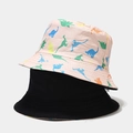 Cappello da pescatore reversibile con stampe di dinosauri e lato nero parasole - M / Motivo Dinosauro Reversibile