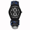 Robuste Outdoor-Sport-Quarzuhr für Herren mit Camouflage-Paracord-Band und integriertem Kompass - Blau
