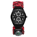 Quarzuhr mit rot-schwarzem Paracord-Armband und integriertem Kompass für Outdoor - Rot