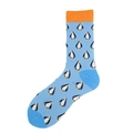 Men's light blue crew socks with orange trim and cute penguin patterns - One Size / Style 2-Light Blue Orange Cuff Penguin