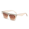 Lunettes de soleil œil-de-chat champagne avec franges strass et verres dégradés - Monture Champagne Verre Marron Dégradé