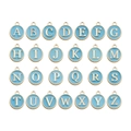 Set of 26 light blue enamel alphabet charms with gold trim for DIY jewelry making - Letter A / Round / Blue