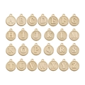 Set van 26 ronde goudkleurige alfabet bedeltjes van A-Z met lichtbeige emaille afwerking - Letter A / Rond / Champagne