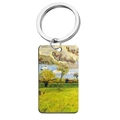 Vintage oil painting landscape square stainless steel keychain with scenery pendant - Pastoral Landscape (YH-2) / 5x2.8