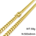 Golden 8mm Cuban link chain necklace for men in 500mm length with 59g weight - Width 8mm Length 50cm / Gold Smooth Necklace