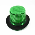 Felt magician top hat featuring vibrant green sequins and a classic black brim - Sequin Green / Size L - Hat Circumference 58cm - Hat Height 13cm