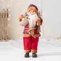Standing Santa Claus doll in red plaid outfit with burlap sack, 34cm height Christmas decor - 34CM Red