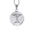 Hiphop roestvrijstalen ketting met ronde kruishanger en Spaanse gravure tekst - Zilver (Zonder Ketting) (KP79770)
