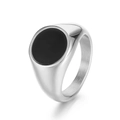 Bague polie en acier titane avec un design minimaliste de sceau rond à l'huile noire - US 6 / Argenté