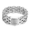 Pulsera de hombre de doble cadena O en acero inoxidable plateado con cierre cuadrado - Color Acero