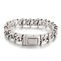 Vintage oxidized silver chain link bracelet with industrial interlocking steel design - Antique Silver