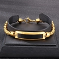 Pulsera hip-hop de acero inoxidable para hombre con perlas cuadradas y placa de metal - Dorado (KB167902-KLHQ)