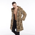 Men's faux fur leopard print long coat with lapel collar and relaxed fit for winter - S / Yellow Leopard
