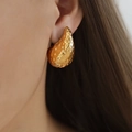 Orecchini a goccia in acciaio inossidabile placcato oro 18k con trama martellata - Stile a Goccia (F1210) / Oro
