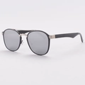 Retro oval sunglasses with black frames, silver double bridge, and mirrored lenses - Black Silver Frame Mirror Lens