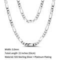 925 sterling silver 5.0mm Figaro chain necklace, 22 inches length with S925 Italy stamp - Figaro Chain / 5mm/55cm